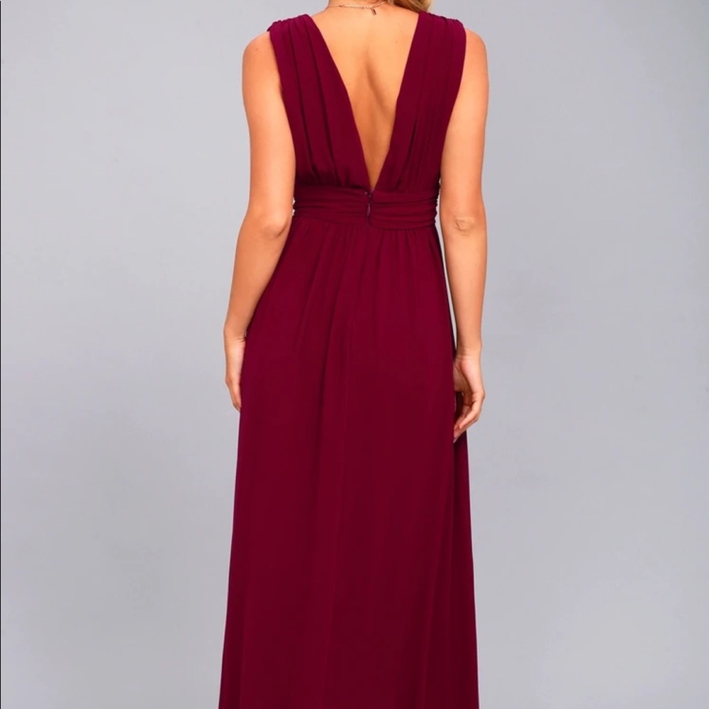Lulu’s Heavenly Hues Burgundy Maxi Dress. Hemmed - Picture 2 of 3